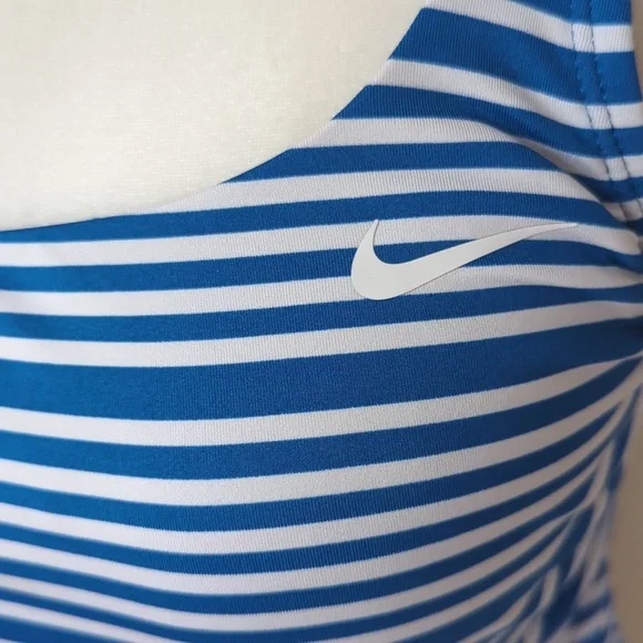 Nike Stripe V-Back Tankini Swimsuit Top MEDIUM Blue White Athletic - Picture 5 of 16